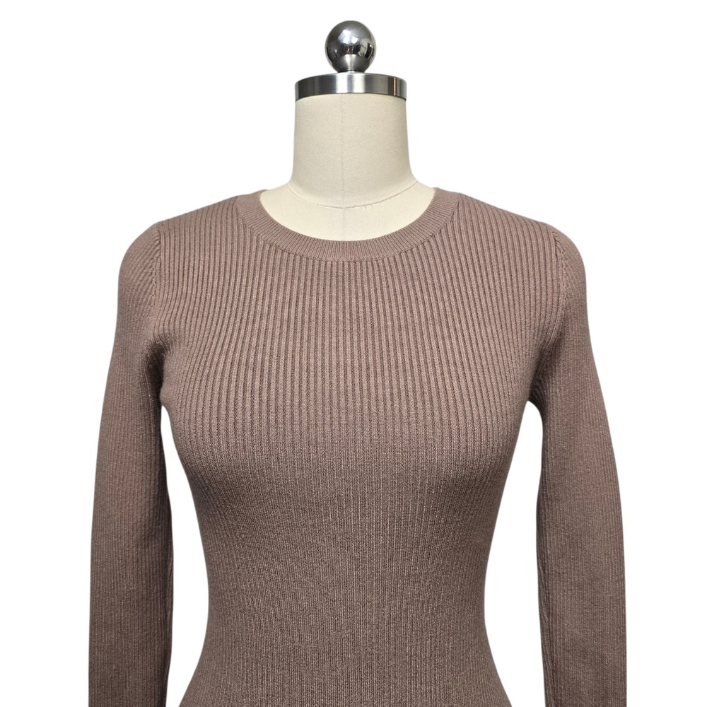 Abercrombie & Fitch Ribbed Knit Maxi Dress Side Slit Soft Taupe Tan Size Small - Picture 9 of 9